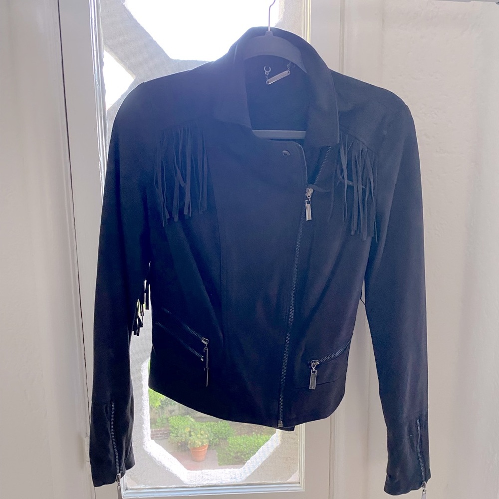 Fringe faux suede black jacket